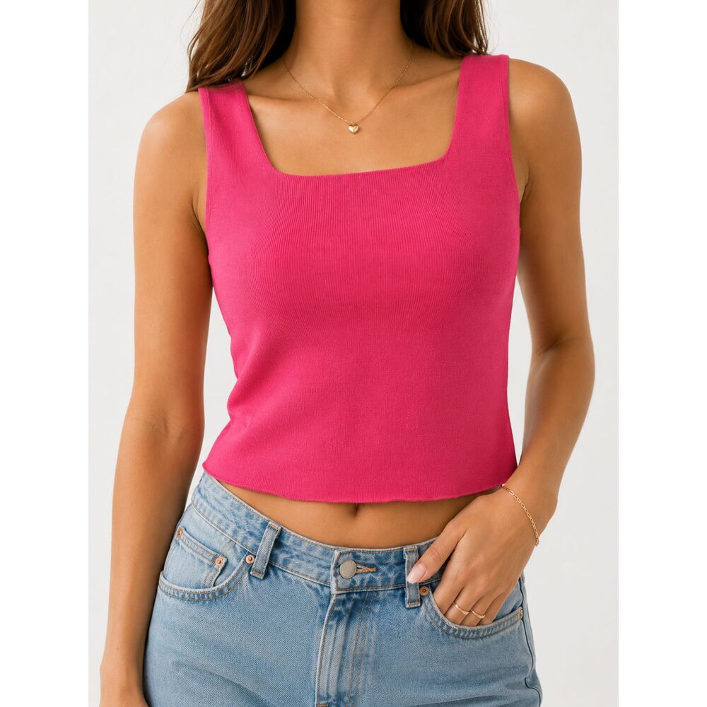 Pierre Cardin Pink Cotton Knit Tank Top Y2K Barbiecore Sleeveless Size Small